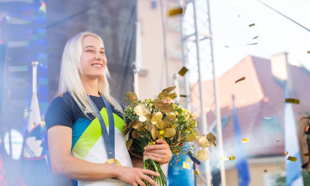 Slovenj Gradec.Sprejem sportne plezalke Janje Garnbret po vrnitvi z olimpijskih iger v Parizu.