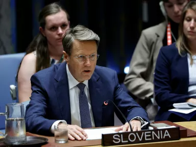 Slovenia's representative to the Security Council Samuel Zbogar speaks as the United Nations Security Council meets publicly to discuss the Israel-Hamas conflict in Gaza, at the U.N. headquarters in New York City, U.S., August 13, 2024. REUTERS/Eduardo Munoz