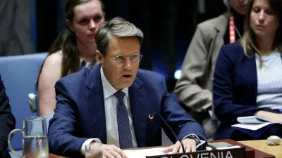 Slovenia's representative to the Security Council r speaks as the United Nations Security Council meets publicly to discuss the Israel-Hamas conflict in Gaza, at the U.N. headquarters in New York City, U.S., August 13, 2024. REUTERS/Eduardo Munoz