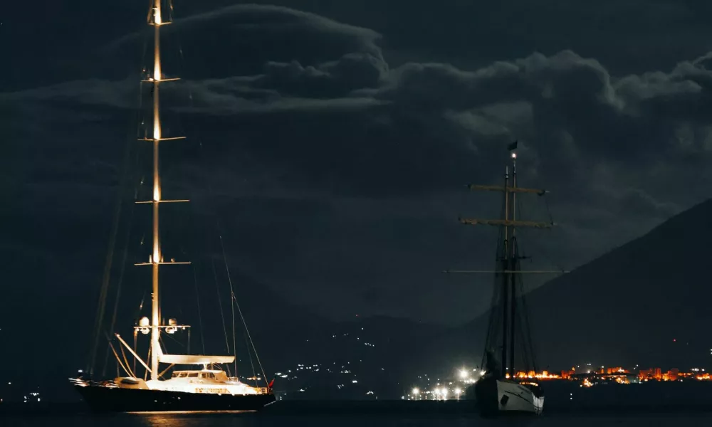 Bayesian, a 56-meter-long sailboat, which later sank off the Sicilian capital Palermo, is seen in Santa Flavia, Italy August 18, 2024 in this picture obtained from social media. Baia Santa Nicolicchia/Fabio La Bianca/via REUTERS THIS IMAGE HAS BEEN SUPPLIED BY A THIRD PARTY. MANDATORY CREDIT. NO RESALES. NO ARCHIVES.