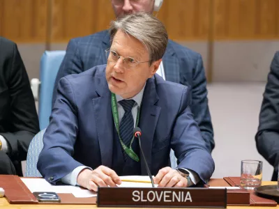 Slovenia's representative to the Security Council Samuel Zbogar speaks as the United Nations Security Council meets publicly to discuss the Israel-Hamas conflict 