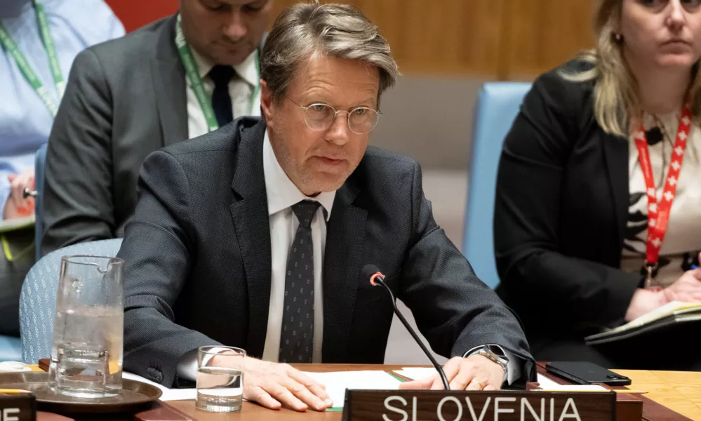 Slovenia's representative to the Security Council Samuel Zbogar speaks as the United Nations Security Council meets publicly to discuss the Israel-Hamas conflict 