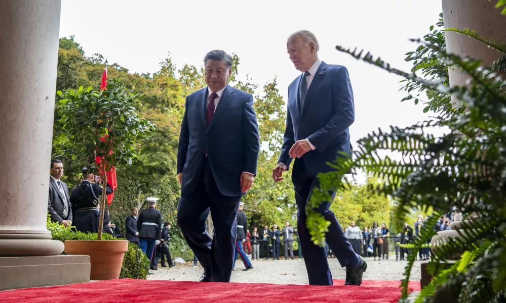 President Joe Biden greets China's President President Xi Jinping at the Filoli Estate in Woodside, Calif., Wednesday, Nov, 15, 2023, on the sidelines of the Asia-Pacific Economic Cooperative conference. (Doug Mills/The New York Times via AP, Pool)