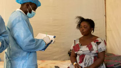 Nyota Mukobelwa is assessed by a medical worker at the health centre where she is undergoing treatment against Mpox, an infectious disease caused by the Mpox virus that causes a painful rash, enlarged lymph nodes and fever, in Munigi, Nyiragongo territory, near Goma in North Kivu province of the Democratic Republic of Congo August 19, 2024. REUTERS/Arlette Bashizi