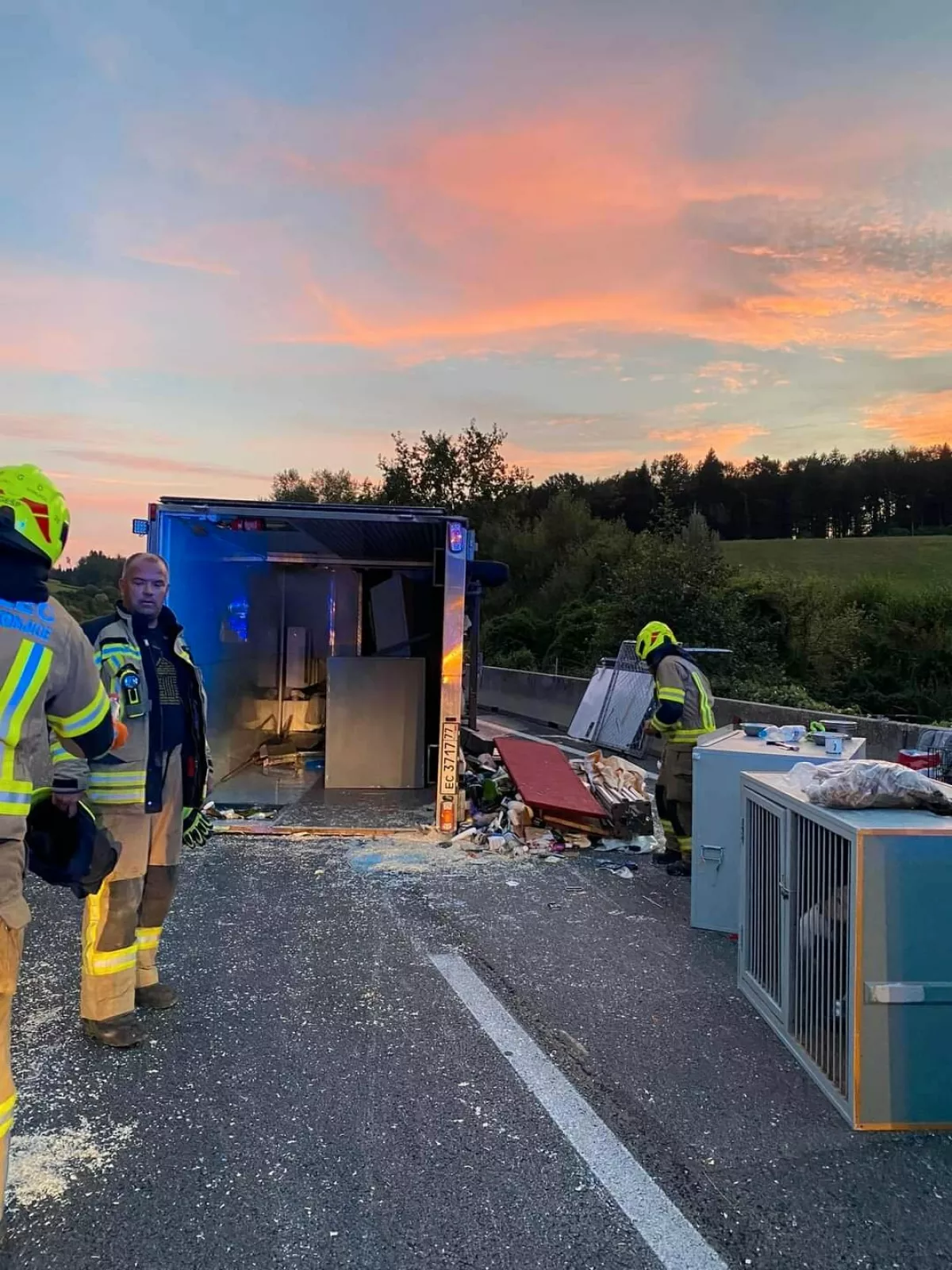 V priklopnem delu vozila je voznik v kletkah prevažal 11 psov. Foto: PGD Slovenske Konjice