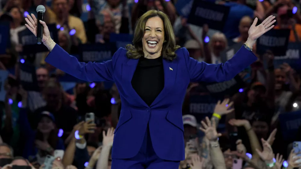 FILED - 20 August 2024, US, Milwaukee: US Vice President and Democratic presidential candidate Kamala Harris speaks during a campaign rally at Fiserv Forum in Milwaukee. Photo: Mark Hertzberg/ZUMA Press Wire/dpa