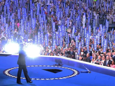 Democratic presidential nominee and U.S. Vice President Kamala Harris takes the stage on Day 4 of the Democratic National Convention (DNC) at the United Center in Chicago, Illinois, U.S., August 22, 2024. REUTERS/Mike Blake