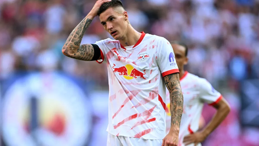 Soccer Football - Bundesliga - RB Leipzig v VfL Bochum - Red Bull Arena, Leipzig, Germany - August 24, 2024 RB Leipzig's Benjamin Sesko reacts REUTERS/Annegret Hilse DFL REGULATIONS PROHIBIT ANY USE OF PHOTOGRAPHS AS IMAGE SEQUENCES AND/OR QUASI-VIDEO.