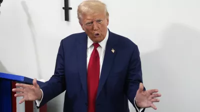 Republican presidential nominee former President Donald Trump speaks during a stop at a campaign office, Monday, Aug. 26, 2024, in Roseville, Mich. (AP Photo/Carolyn Kaster)