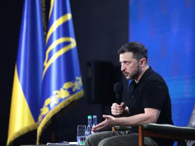 27 August 2024, Ukraine, Kyiv: President of Ukraine Volodymyr Zelensky holds a news conference during the Ukraine 2024. Independence Forum. Photo: -/Ukrinform/dpa