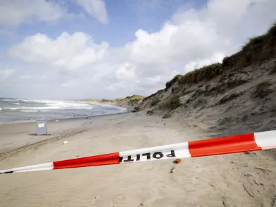 The dunes at Noerre Vorupoer, Denmark, Monday Aug. 26, 2024, where two German boys aged 9 and 12 were buried in a landslide on Sunday afternoon. (Johnny Pedersen/Ritzau Scanpix via AP)