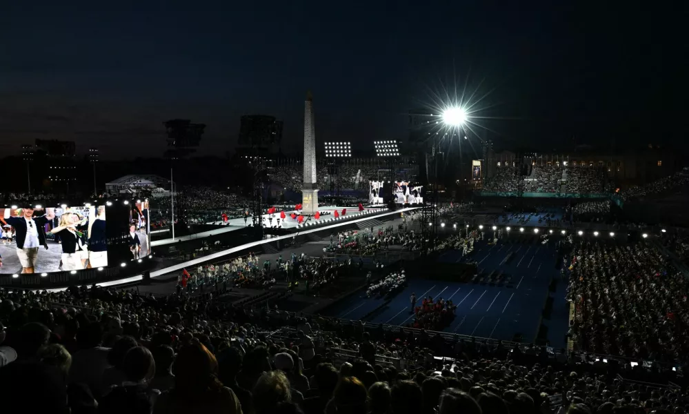 Paris 2024 Paralympics - Opening Ceremony - Paris, France - August 28, 2024 The Obelisk of Luxor on the Place de la Concorde during the opening ceremony REUTERS/Jennifer Lorenzini