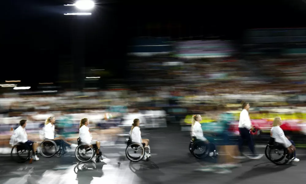 Paris 2024 Paralympics - Opening Ceremony - Paris, France - August 28, 2024 Athletes of Netherlands during the opening ceremony Pool via REUTERS/Gonzalo Fuentes