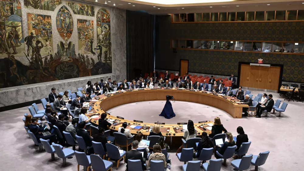 NEW YORK, UNITED STATES - AUGUST 13: A general view of the hall during the United Nations Security Council (UNSC) meeting on Gaza and the situation in Middle East at UN headquarters in New York, United States on August 13, 2024. Fatih Aktas / AnadoluNo Use USA No use UK No use Canada No use France No use Japan No use Italy No use Australia No use Spain No use Belgium No use Korea No use South Africa No use Hong Kong No use New Zealand No use Turkey