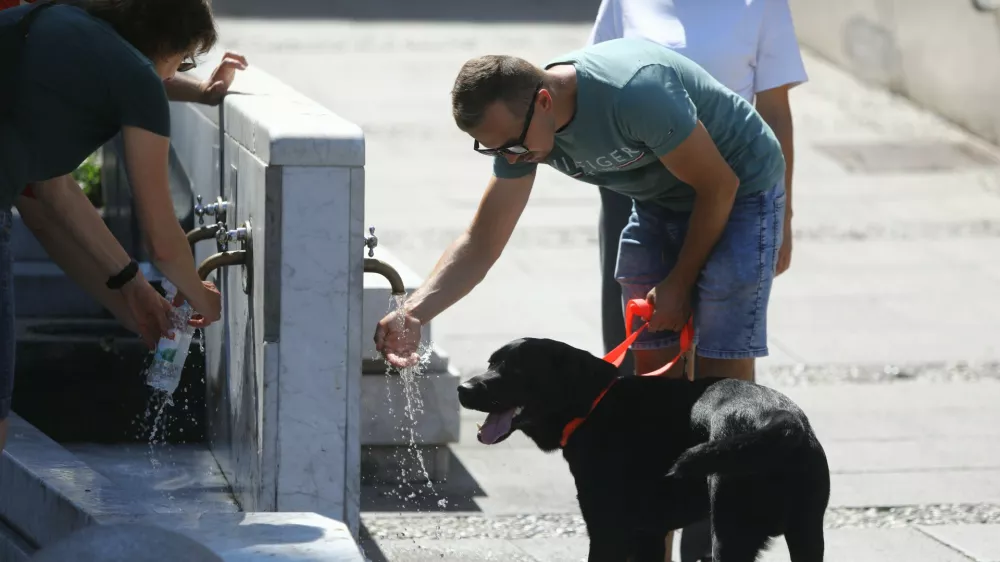 13.08.2024 - vročina - vročinski val - turistična sezona - poletje v Ljubljani - pitnik - osvežitevFOTO: Luka Cjuha