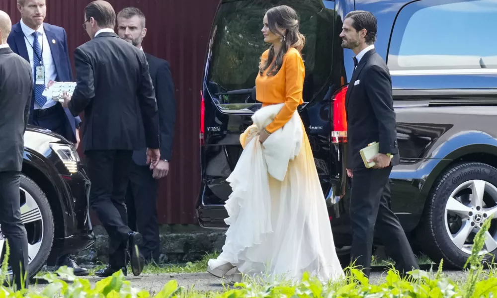 Sweden's Princess Sofia attends the wedding of Norway's Princess Martha Louise and Durek Verrett, in Geiranger, Norway, Saturday Aug. 31, 2024. (Heiko Junge/NTB via AP)