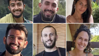 This combination of six undated photos shows hostages, from top left, Hersh Goldberg-Polin, Ori Danino, Eden Yerushalmi, from bottom left, Almog Sarusi, Alexander Lobanov, and Carmel Gat, who were held hostage by Hamas militants in Gaza. On Sunday, Sept. 1, 2024, the Hostages Families Forum announced their deaths while in Hamas captivity. (The Hostages Families Forum via AP)