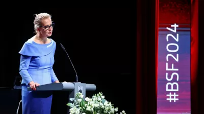 Yulia Navalnaya, the widow of late Russian opposition leader Alexei Navalny, speaks during the 2024 edition of the Bled Strategic Forum, in Slovenia, September 2, 2024. REUTERS/Borut Zivulovic