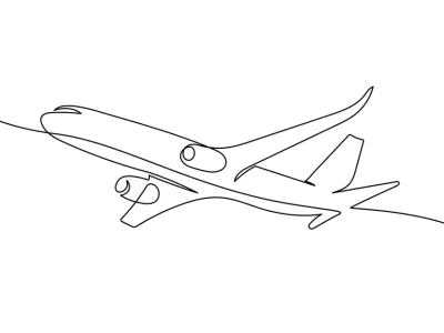 One continuous line drawing of Airplane path. Business Concept of world travel and international flight airline in simple linear style. Air plane trip in Editable stroke. Contour vector illustration. / Foto: Olga Ubirailo