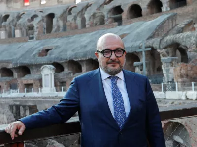 FILE PHOTO: Italian Minister of Culture Gennaro Sangiuliano poses for photographers at the end of an event inside the Colosseum, Rome, Italy May 30, 2023. REUTERS/Remo Casilli/File Photo