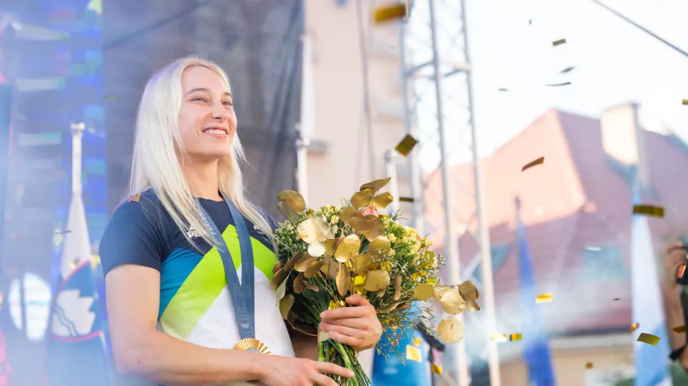 Slovenj Gradec.Sprejem sportne plezalke Janje Garnbret po vrnitvi z olimpijskih iger v Parizu.