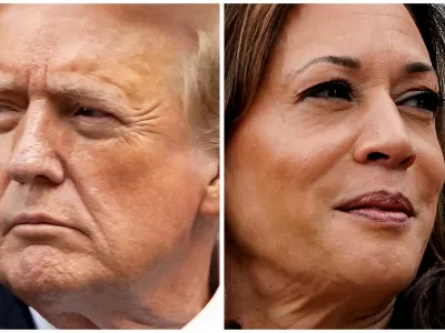 FILE PHOTO: Former U.S. President Donald Trump in New York City, U.S. May 30, 2024 and U.S. Vice President Kamala Harris in Washington, U.S., July 22, 2024 in a combination of file photos. REUTERS/Eduardo Munoz, Nathan Howard/File Photo