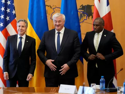 U.S. Secretary of State Antony Blinken and Britain's Foreign Secretary David Lammy meet with Ukraine's Foreign Minister Andriiy Sybiha at the Ministry of Foreign Affairs in Kyiv, Ukraine, Wednesday, Sept. 11, 2024. Mark Schiefelbein/Pool via REUTERS