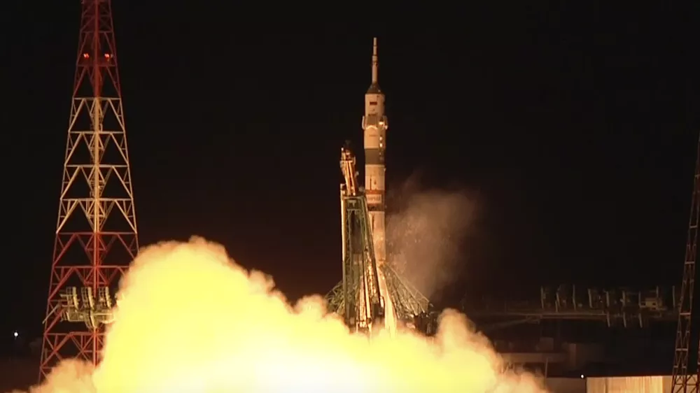 In this photo taken from video released by Roscosmos space corporation, the Soyuz-2.1 rocket booster with Soyuz MS-26 space ship carrying Roscosmos cosmonauts Alexey Ovchinin, Ivan Vagner and NASA astronaut Don Pettit, a new crew to the International Space Station, ISS, blasts off in the Russian leased Baikonur cosmodrome, Kazakhstan, Wednesday, Sept. 11, 2024. (Roscosmos space corporation, via AP)