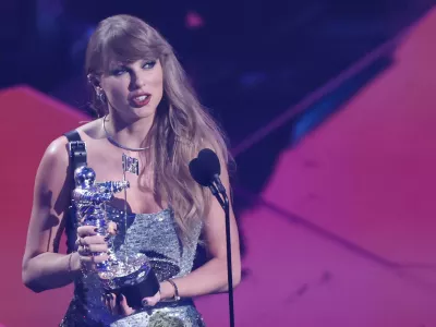 Taylor Swift accepts the award for Video of the Year for "Fortnight" during the 2024 MTV Video Music Awards in Elmont, New York, U.S., September 11, 2024. REUTERS/Brendan Mcdermid