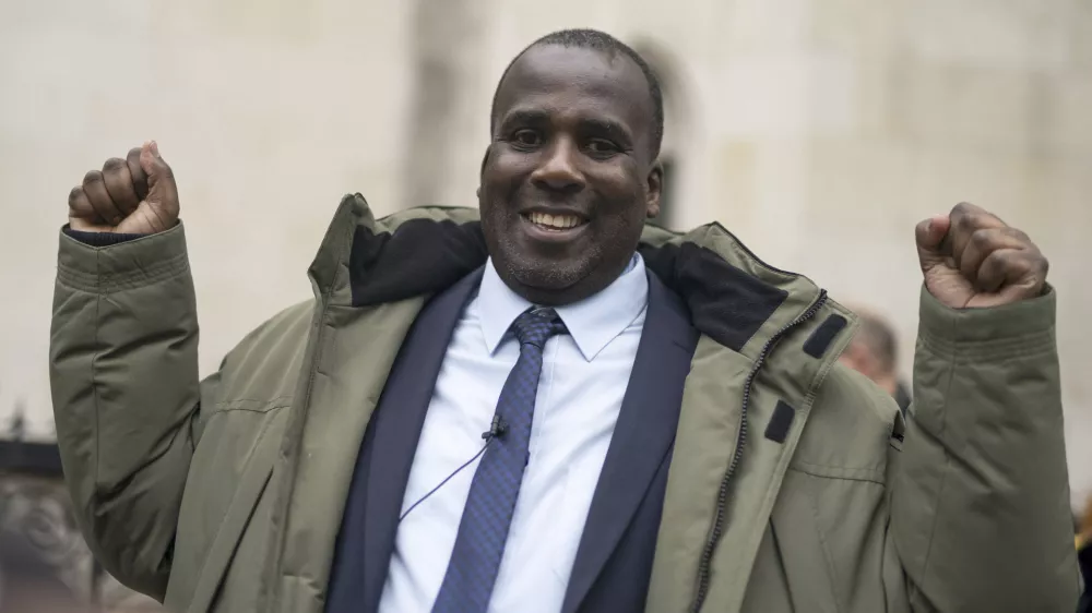 Oliver Campbell arrives for his appeal hearing at the Royal Courts of Justice, in London, on Feb. 28, 2024. (Jordan Pettitt/PA via AP)