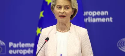 FILE PHOTO: Ursula von der Leyen attends a press conference after her re-election for a second term as President of the European Commission, at the European Parliament in Strasbourg, France, July 18, 2024. REUTERS/Johanna Geron/File Photo