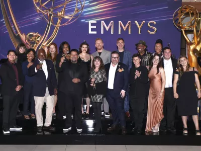 IMAGE DISTRIBUTED FOR THE TELEVISION ACADEMY - Lane Factor, from left, Devery Jacobs, Liza Colón-Zayas, Kim Estes, Lisa Ann Walters, Sheryl Lee Ralph, Television Academy Chair Cris Abrego, Nava Mau, Kate Linder, Tom Goodman-Hill, Michael Cyril Creighton, Mark Duplass, Tig Notaro, William Stanford Davis, Dani Bowman, Kali Reis, Abby Romeo, and David Isaacson attend the 76th Emmy Awards Performers Nominee Reception hosted by the Television Academy at the Wallis Annenberg Beverly Hills on Friday, Sept. 13, 2024 in Los Angeles. (Photo by Mark Von Holden/Invision for the Television Academy/AP Content Services)