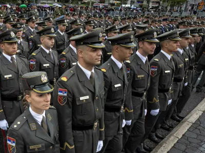 Serbian army cadets attend a parade during a graduation ceremony in Belgrade, Serbia, September 14, 2024. REUTERS/Marko Djurica