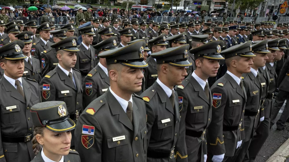 Serbian army cadets attend a parade during a graduation ceremony in Belgrade, Serbia, September 14, 2024. REUTERS/Marko Djurica