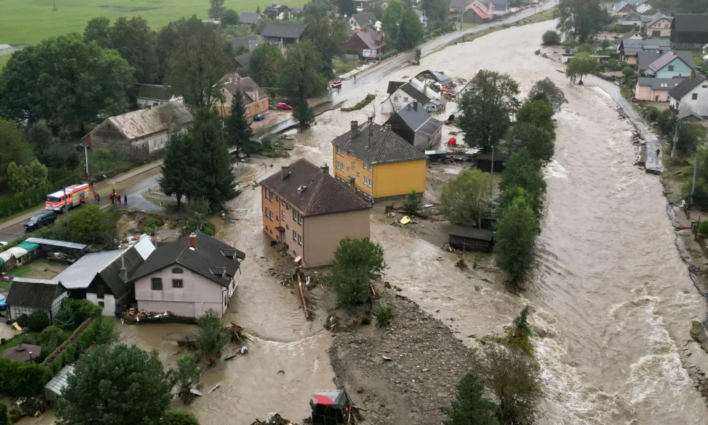 A drone view shows the flood-affected area following heavy rainfall in Jesenik, Czech Republic, September 15, 2024. REUTERS/David W Cerny