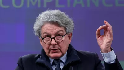 FILE PHOTO: European Commissioner for Internal Market Thierry Breton holds a press conference in Brussels, Belgium March 25, 2024. REUTERS/Yves Herman/File Photo