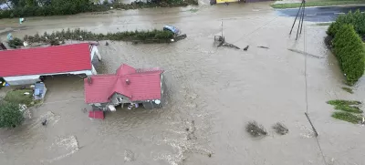 This handout photo provided by the Polish fire department, shows a flooded area near the Nysa Klodzka river in Nysa, Poland on Monday, Sept. 16, 2024. (KG PSP Photo via AP)