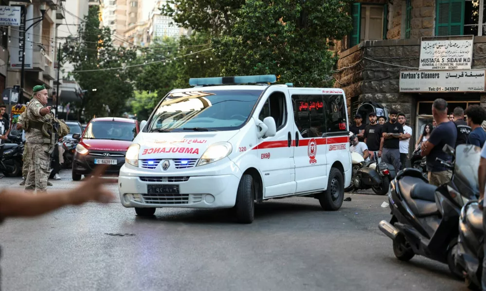 An ambulance arrives to American University of Beirut Medical Center (AUBMC) as more than 1,000 people, including Hezbollah fighters and medics, were wounded when the pagers they use to communicate exploded across Lebanon, according to a security source, in Beirut, Lebanon September 17, 2024. REUTERS/Mohamed Azakir