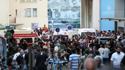 Ambulances arrive to American University of Beirut Medical Center (AUBMC) as more than 1,000 people, including Hezbollah fighters and medics, were wounded when the pagers they use to communicate exploded across Lebanon, according to a security source, in Beirut, Lebanon September 17, 2024. REUTERS/Mohamed Azakir