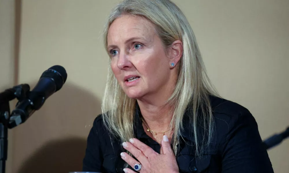 Survivor Natacha speaks during a press conference about the BBC documentary, "Al-Fayed: Predator at Harrods", in London, Britain, September 20, 2024. REUTERS/Mina Kim