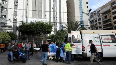 An ambulance arrives at a hospital, after an Israeli strike in the southern suburbs of Beirut, Lebanon, September 20, 2024. REUTERS/Amr Abdallah Dalsh