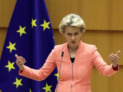 FILE PHOTO: European Commission President Ursula von der Leyen gestures as she addresses her first State of the European Union speech during a plenary session of the European Parliament as the coronavirus disease (COVID-19) outbreak continues, in Brussels, Belgium September 16, 2020. REUTERS/Yves Herman/File Photo