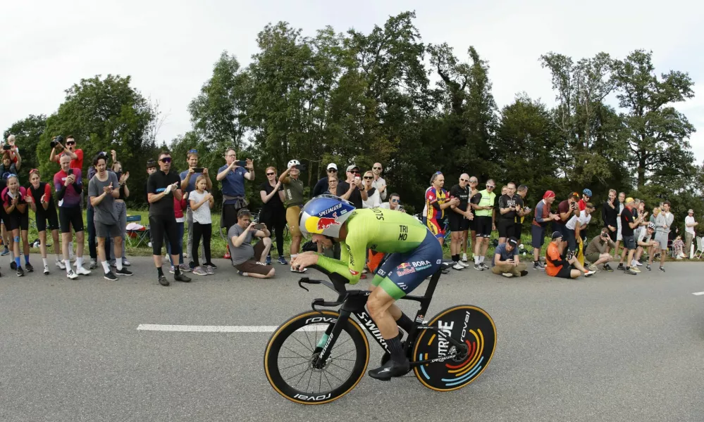 Primož Roglič na kronometru svetovnega prvenstva ni imel svojega dne in je zasedel 12. mesto. Foto: Reuters