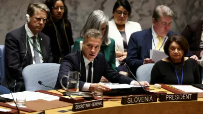 Slovenia's Prime Minister Robert Golob looks on during a UN Security Council meeting on leadership for peace, on the sidelines of the 79th United Nations General Assembly at U.N. headquarters in New York, U.S., September 25, 2024. REUTERS/Brendan McDermid