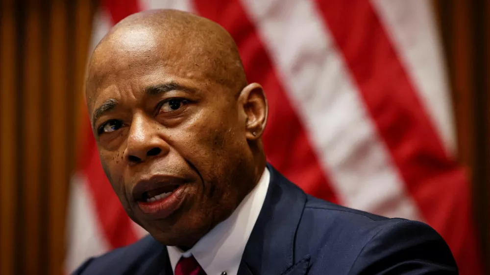 FILE PHOTO: New York City Mayor Eric Adams speaks during a news conference at 1 Police Plaza in New York City, U.S., April 3, 2024. REUTERS/Brendan McDermid/File Photo