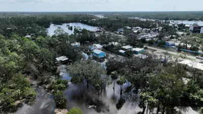 A drone view shows a flooded and damaged area, following Hurricane Helene in Steinhatchee, Florida, U.S., September 27, 2024. REUTERS/Marco Bello