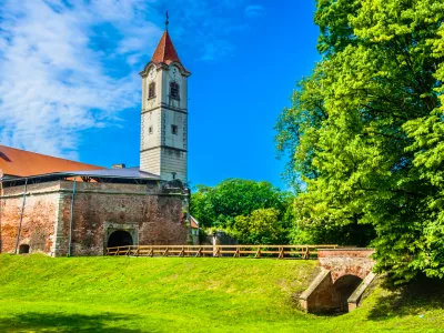 Scenic view at colorful city center in springtime, Northern Croatia, Cakovec.