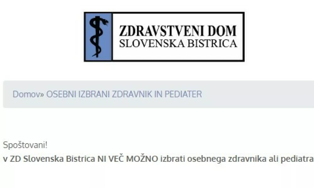 Obvestilo na spletni strani ZD Slovenska Bistrica