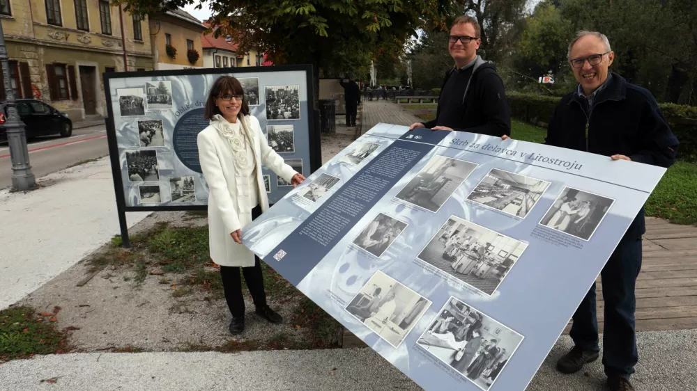 Soavtorji razstave o Litostroju na Krakovskem nasipu Marija Čipić Rehar, Tomaž Miško in Janez Bregar. Vodena ogleda po razstavi sta napovedana 4. in 16. oktobra z začetkom ob 11. uri. Foto: Tomaž Skale