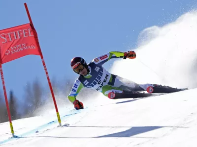 Slovenia's Zan Kranjec competes during a men's World Cup giant slalom skiing race, Friday, March 1, 2024, in Aspen, Colo. (AP Photo/Robert F. Bukaty)